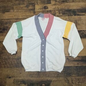 Active Wear Vintage Cardigan Striped Color‎ Block 80s Style Sweatshirt M